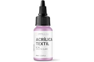 Arts & You Pintura Acrílica Textil 60ml Ideal para pintar Ropa y Tejidos | Pintura Fluida para manualidades en tela | Adhesión en Tejidos muy duradera (42 Violeta Claro)