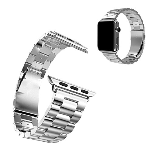 Für Apple Watch Armband 42mm Silber,Rosa Schleife® Edelstahl Metall Apple iWatch Armband Uhrenarmband Replacement Strap Armbänder mit Metallschließe für Apple Watch Sport & Edition Alle Versionen (nur für alle 42mm Versions) - 2