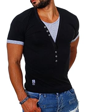 Carisma Herren double Look T-Shirt deep v-neck tiefer V-Ausschnitt slim fit Kontrast Optik tee