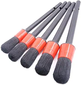 Sky 5 Pcs Premium Natural Boar Hair Detail Brush Set, Automotive Detailing Brushes for Cleaning Wheels/Engine/Interior/Emblems/Interior/Exterior/Air Vents