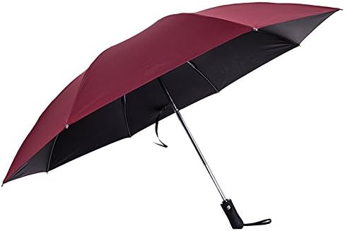 Automatic Umbrella Windproof Folding Compact Reversed Anti-UV Sun Protection Rain Travel Umbrella Unbreakable Slip-Proof Black Handle Ideal For Men and Women Burgundy