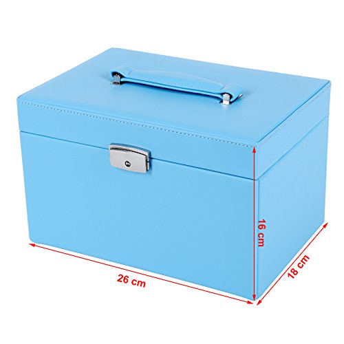 Songmics Schmuckkasten Schmuckkoffer 3 Ebenen mit Schubladen Spiegel himmelblau JBC218 - 7