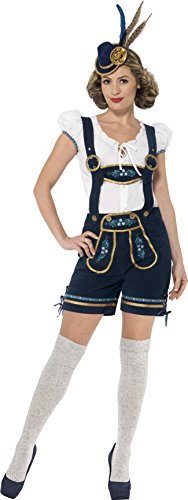 Smiffys Adult Women's Traditional Deluxe Bavarian Costume, Lederhosen and Top, Around the World, Serious Fun, Size M, 45264