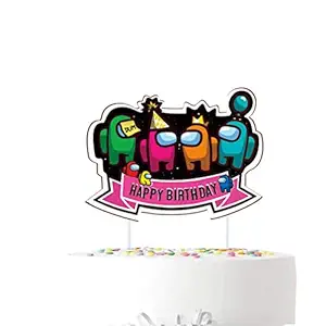 FestikoCake Topper for Among Happy Birthday Cake Topper , Boys Video Game Theme Party Decoration