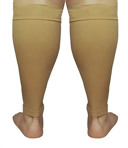 Runee Extra Wide Calf Compression Sleeve - Leg Support for Wide Calves, Compression Sleeve for Calf Pain & Shin Splint, Relief Swelling, Varicose Veins, DVT (Beige)