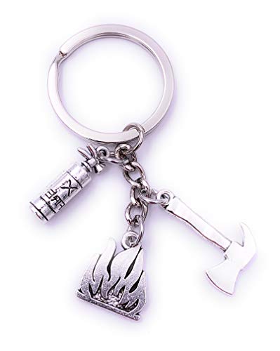 Preisvergleich Produktbild Onlineworld2013 Feuerlöscher Axt Feuer Tripple Schlüsselanhänger Keychain Silber Metall