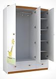 Polini Kids Kinder Kleiderschrank Basic Jungle 3-türig weiß orange mit Motiven, 1188-1 - 2