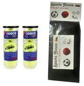 Cosco All Court Lawn Tennis Balls (Pack of 6) and Free SPORTSHOUSE Wrist Band