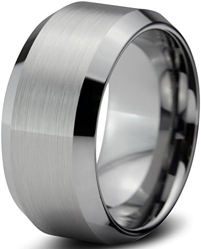 Tungsten Wedding Band Ring 10mm for Men Women Comfort Fit Grey Beveled Edge Brushed Lifetime Guarantee Size Z 1/2