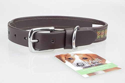 Islay Tweed and Luxury Leather Green Dog Collar in Large, Leather Edged Collar, Great Gift Idea Pets