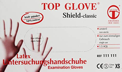 Preisvergleich Produktbild Shield Classic Weiss Latex Handschuhe Leicht gepudert 100Stk. (M)