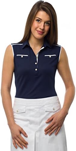 Angelica Golf Women's Sleeveless Polo Shirt 100% Pima Cotton Piquet, Womens, navy