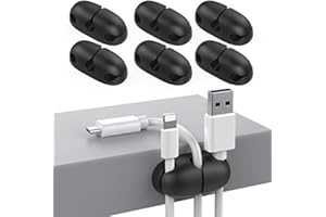 Delidigi Lot de 6 Organisateurs de Câbles pour Câbles de Bureau Clips de Rangement de Câbles Adhésifs Solides pour Organiser Le Fil de Cordon USB, Le Bureau à Domicile et La Voiture (Le noir)