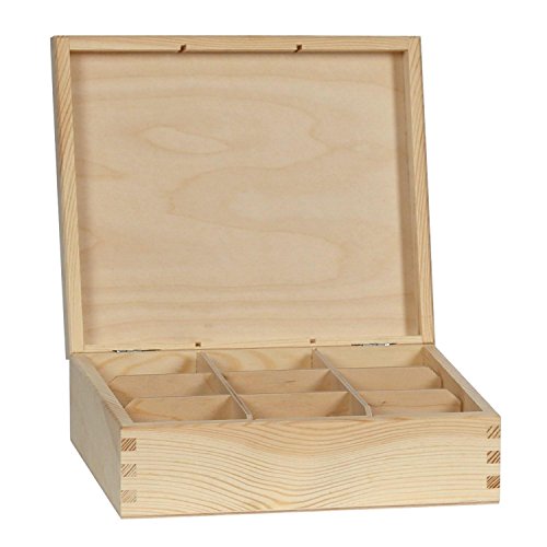 Tee Box, Teekiste, Kleinteile-Kiste aus Holz mit Fachtrennung in verschiedenen Größen, Artikelgröße:Kiste 9 Fächer. 24 x 21 x 8 cm - 2