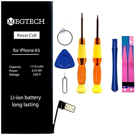 Megtech iPhone 6s Battery Replacement: New Zero Cycle Li-Ion internal Battery Replacement with Free Professional Tool Kit