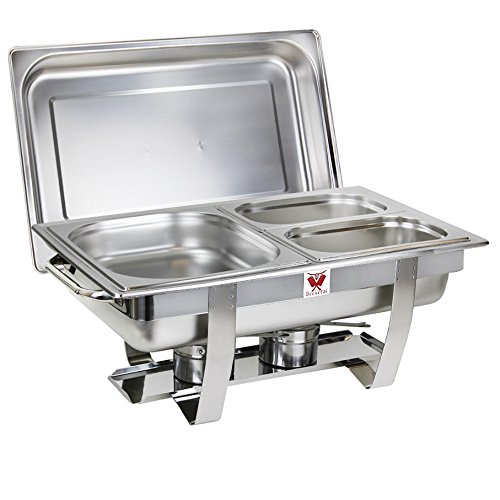 Beeketal 2er Chafing Dish Set „BCD-2“ Profi Gastro Speisewärmer Set aus Edelstahl – Lieferumfang: 2x Grundgestell, 2x Wasserbecken, 2x Deckel, 4x Brennpaste Behälter, 4x Gastronorm Behälter - 2