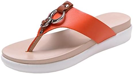 Mashiaoyi Women's Flat Slip-on Metal Flip Flops UK 5 Orange