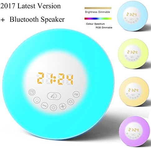 (2018 Latest Version)Sunrise Alarm Clock, Bluetooth Speaker Function Wake up light, Alarm Clock with 6 Nature Sounds, FM Radio, 7 Colors Night Light,Touch Control, Snooze, USB Charger and AUX Function