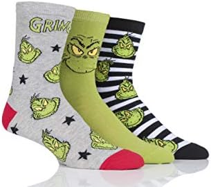 SockShopChristmas Socks The Grinch, Mens and Womens Sizes, Fun Novelty Film Gifts for Him and Her, Cotton, 4-8, 6-11 and 12-14 – 3 Pair Pack