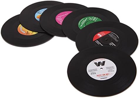 Juily 6 Pcs Retro Black CD Record Vinyl Coffee Drink Cup Mat Coasters Chic Tableware