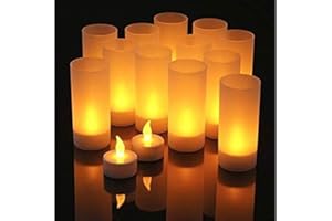 Gearmax® Lot de 12 Bougies à LED Rechargeble Blanc Lumière Jaune Éclairage d'ambiance sans Batterie Requise sans Flamme sans Odeur