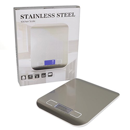 TopEUR Digitale Küchenwaage, Digitalwaage Electronische Waage Lebensmittelwaage Edelstahl Briefwaage Gramm-Skala Präzisionswaage Tara-Funktion, LCD-Display, Inkl Batterie (5000g, 0.1oz / 1g) - 3