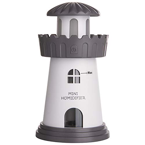 hotder Mini Faro USB Difusor 150 ml con luces y apagado automático mini humidificador para Auto/oficina/dormitorio/Clases etc., Gris