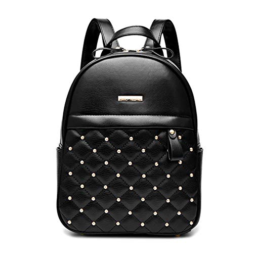 Yoome Women Girls Quilted Leather Backpack Purse Fashion Rivets Daypack Commuter Bag