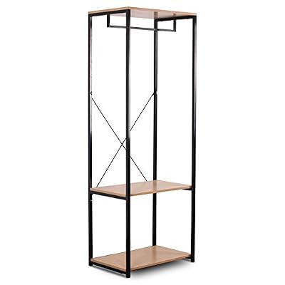 WOLTU 60 x 40 x 167 cm Étagère à vêtements Portant à vêtements en métal et bois,SR0046hei-c
