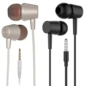 Coco Clouds Best Wired In Ear Headphones with Mic, Ear Phones for Mobile with Extra Bass, 3.5mm Jack for Mobile Phone & Android Smartphones (Set of 2 Black & White)