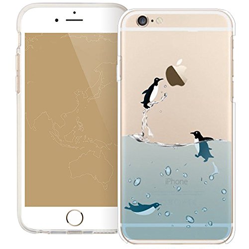 iPhone 6S Case, iPhone 6 Clear Cover, UCMDA Ultra Thin Soft TPU Gel Case [Transparent] Flexible Rubber Back Cover with Cute Penguin Pattern for iPhone 6S/6