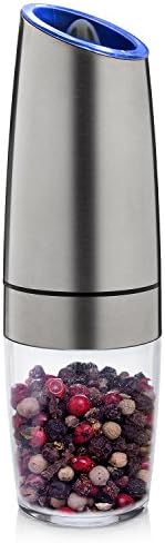 Sterline Gravity Electric Salt and Pepper Grinder with Adjustable Fine Precision Grinding, Battery Powered Salt Shaker Mill or Black Pepper Grinder, Automatic LED Light Activation, Stainless Steel