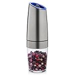 Sterline Gravity Electric Salt and Pepper Grinder with Adjustable Fine Precision Grinding, Battery Powered Salt Shaker Mill or Black Pepper Grinder, Automatic LED Light Activation, Stainless Steel
