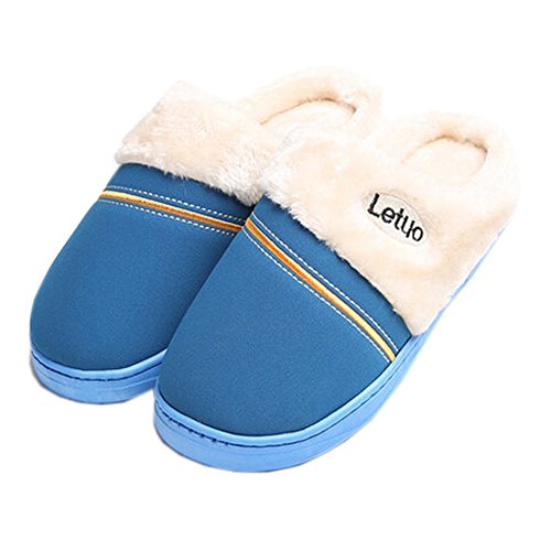 Mens Warm & Cozy Indoor Plush House Slipper, Deep Blue