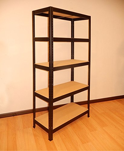 Estantería Metálica de 180x75x35 con 5 pisos, Negra, sin tornillos, decorativa para oficina u hogar.