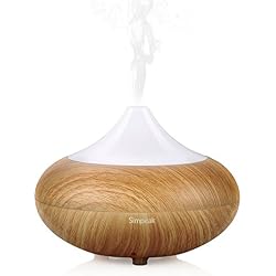 Simpeak Diffuseur d'Huiles Essentielles 100ml, Humidificateur d'air diffuseur huiles essentielles Electrique avec 7 Couleurs, 4 Réglages de Temps pour Yoga, Maison, Bureau, Chambre bébé - Bois Claire