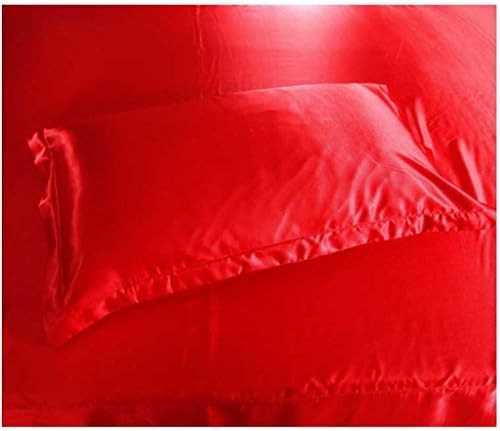 Jinyouju 2pcs Satin Silk Like Solid Color Pillow Case Cover Pillow Shams with Envelope Closure For Hair and Facial Care Faux Mulberry Silk Fabrics 48*74cm (18*29 inch, Red)