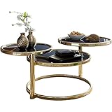 tisch gold glas ABMESSUNGEN ✔ Breite: 58 cm // Höhe: 43 cm // Tiefe: 58 cm // Obere Glasplatte: Ø 38 cm // Mittlere Glasplatte: Ø 38 cm // Untere Glasplatte: Ø 47 cm // Höhe des Rahmens der Tischplatten: 3 cm // Weitere Abmessungen finden Sie in der Beschreibung.