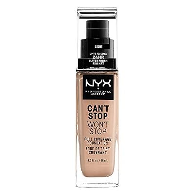 NYX Professional Makeup Fond de Teint Liquide Couvrant Tenue 24h Can't Stop Won't Stop, Waterproof, Fini Mat, Teinte : Light
