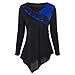 Produktbild Damen Pullover, Frauen Langarm Schlank Bluse Hemd Shirt , SEWORLD Mode Damen Langarm V-Ausschnitt Pullover Bluse Two Tone Lace Trim Asymmetrische Oberteile (Blau, M)