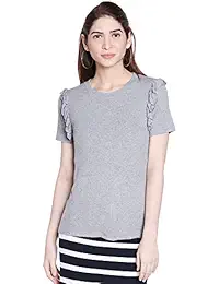 Globus Grey Melange Cuffed Sleeve Top