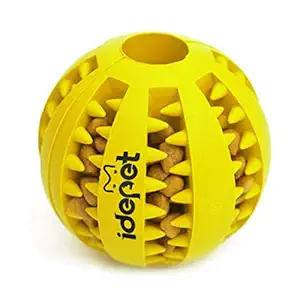 Idepet Dog Toy Ball, Nontoxic Bite Resistant Toy Ball for Pet Dogs Puppy Cat, Dog Pet Food Treat Feeder Chew Tooth Cleaning Ball Exercise Game IQ Training Ball(Large??�Yellow)
