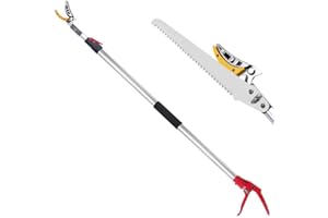 FLORA GUARD sécateur télescopique 1,3–2,2m pour branches et rameaux frais, scie à branches télescopique, scie à arbre avec dents SK5 3D, sécateur à fruits pour le jardin et l'extérieur