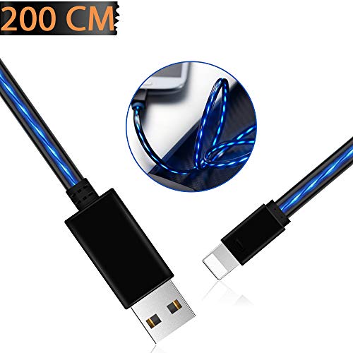 Visible câble d'éclairage, Areson 2 m LED Chargeur câble de Chargement pour téléphone Portable X/8/8 Plus/7/7 Plus/6/6 Plus/5S/5/5 C/Se Pad Pro/Air/Mini, Pod (Bleu)