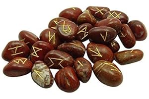 Whitewhale Red Jasper Rune Stones Tumbled Engraved Lettering Crystal Set Healing Chakra Reiki