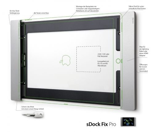smart things s13 s sDock Fix Pro (iPad Wandhalterung und Ladestation für permanente Installationen für Apple iPad Pro 12,9 Zoll) silber - 2