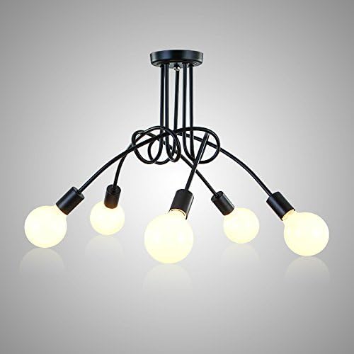 Motivtech Retro Edison Style Wrought Iron Arms Style Ceiling Pendant Light Vintage Style Decoration Ceiling Mounted Lamp with 5 Twist Tubes & Compatible with E27 Socket Bulbs(Bulbs Not Included)