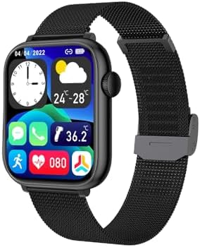 EKO ! Smart Watch Bluetooth Chiamata, Smartwatch, Orologio Sport, Pedometro, Schermo 1.85"HD, Monitor Sonno Cardiofrequenzimetro Pressione Sanguigna SpO2 (Nero (Cinturino Milanese in acciaio inox))