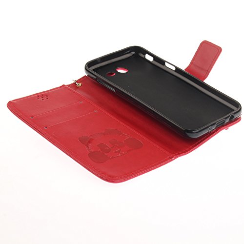 Lonchee Samsung Galaxy J5 2017 Wallet Tasche Brieftasche Schutzhülle , Panda geprägtes Muster Design Hochwertige PU Leder Folio Tasche Case Hülle im Bookstyle mit Standfunktion Kredit Kartenfächer (rot) - 6