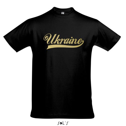 T-Shirt Ukraine Oldschool LÄNDERSHIRT EM / WM FAN Trikot S-XXL , Deep black – gold , L